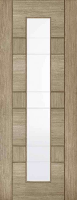 LPD Light Grey Edmonton 1L Pre-finished Clear Glass with Frosted Lines Internal Glazed Door