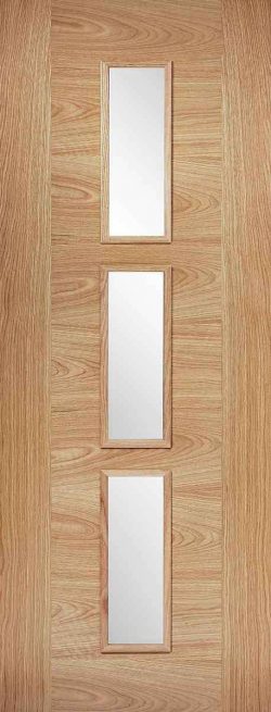 LPD Oak Sofia Glazed 3L Door Pre-Finished Clear Glass