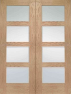 XL Joinery Shaker Oak Rebated Internal Glazed Door Pair with Clear Glass